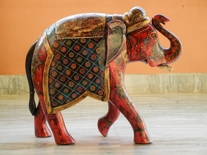 WOODEN PAINTED ELEPHANT STATUE, FIGIURINE