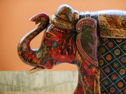 WOODEN PAINTED ELEPHANT STATUE, FIGIURINE