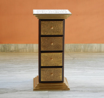 Wooden & Brass Ethnic Pillar Drawer