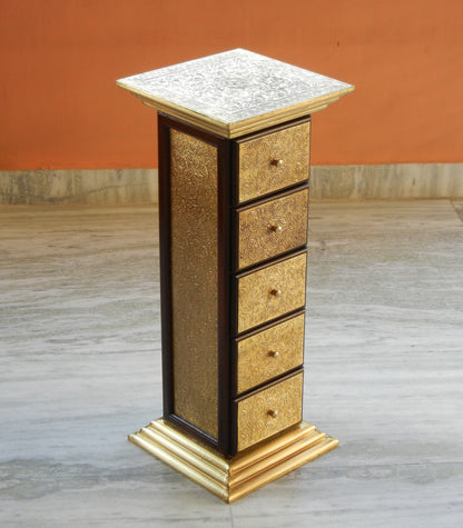 Wooden & Brass Ethnic Pillar Drawer