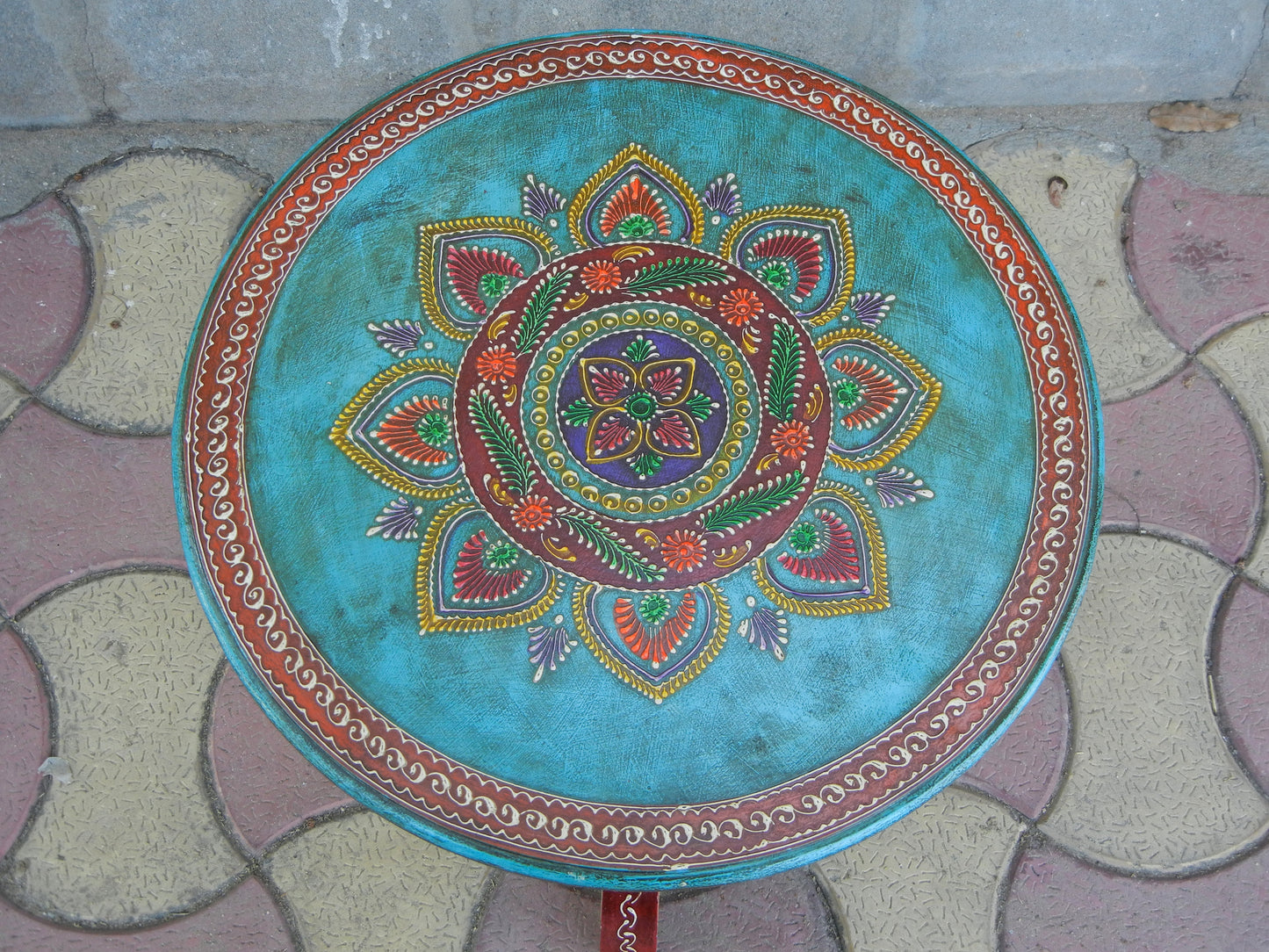 Wooden Round Table with Hangings