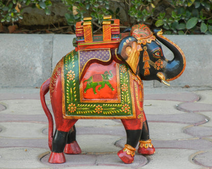 WOODEN FINE PAINTED ELEPHANT STATUE, FIGURINE