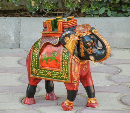 WOODEN FINE PAINTED ELEPHANT STATUE, FIGURINE