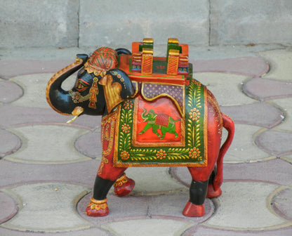 WOODEN FINE PAINTED ELEPHANT STATUE, FIGURINE