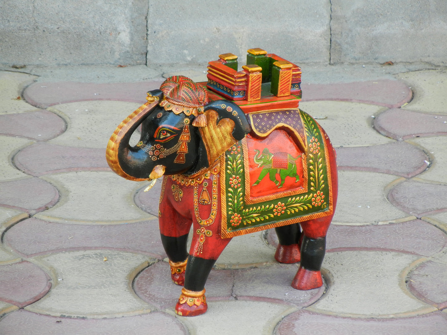 WOODEN FINE PAINTED ELEPHANT STATUE, FIGURINE