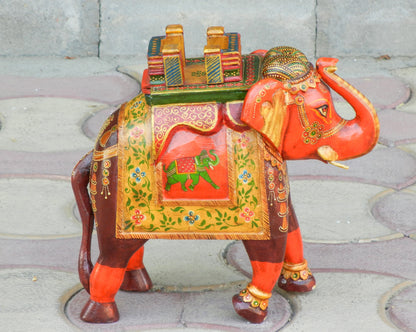 WOODEN FINE PAINTED ELEPHANT STATUE, FIGURINE