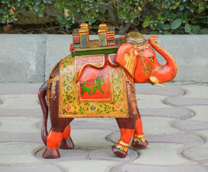 WOODEN FINE PAINTED ELEPHANT STATUE, FIGURINE