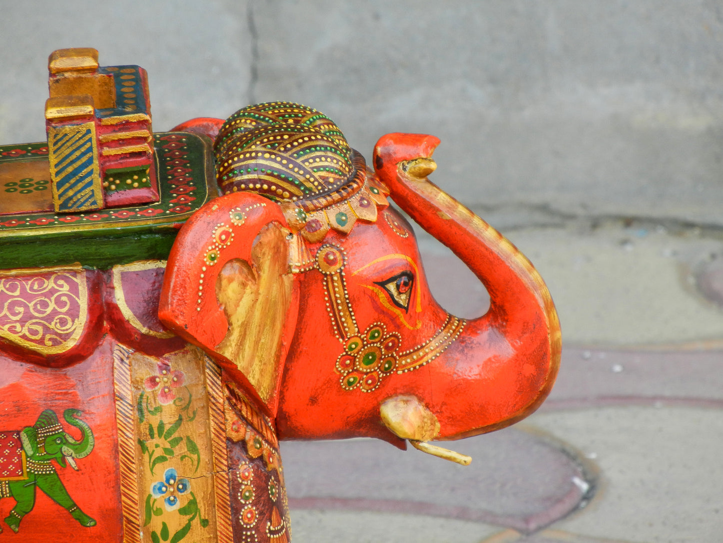 WOODEN FINE PAINTED ELEPHANT STATUE, FIGURINE