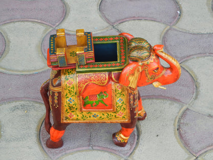 WOODEN FINE PAINTED ELEPHANT STATUE, FIGURINE