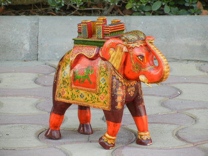 WOODEN FINE PAINTED ELEPHANT STATUE, FIGURINE