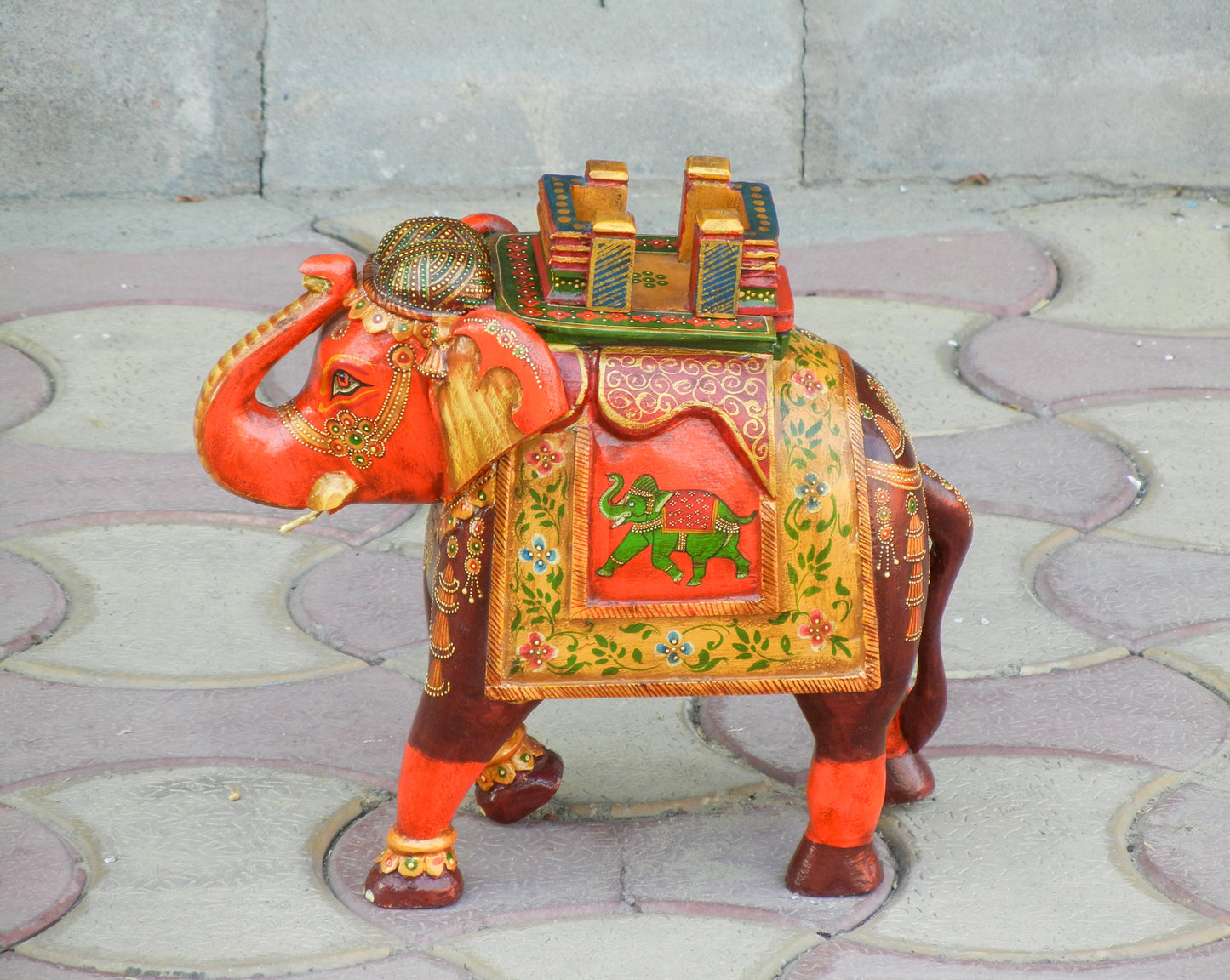 WOODEN FINE PAINTED ELEPHANT STATUE, FIGURINE