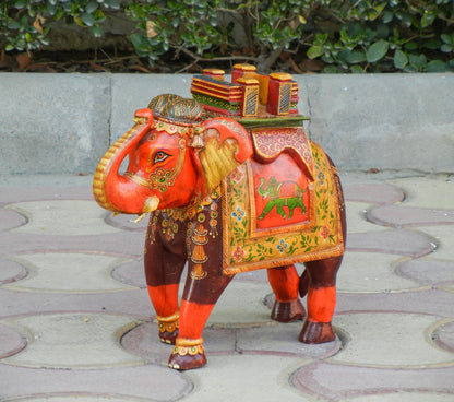 WOODEN FINE PAINTED ELEPHANT STATUE, FIGURINE