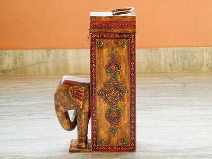 Wooden Painted Elephant Bottle Holder