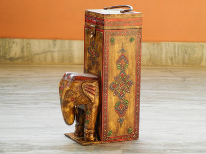 Wooden Painted Elephant Bottle Holder