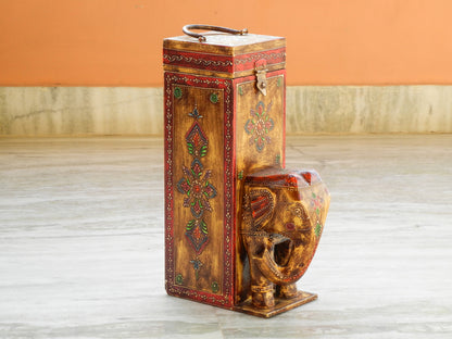 Wooden Painted Elephant Bottle Holder