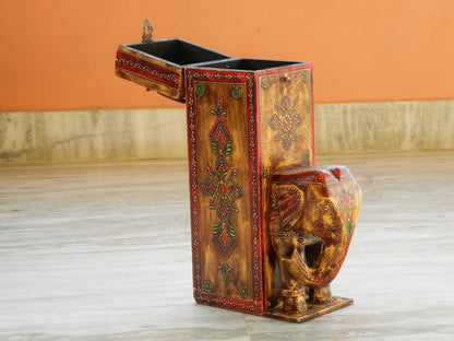 Wooden Painted Elephant Bottle Holder