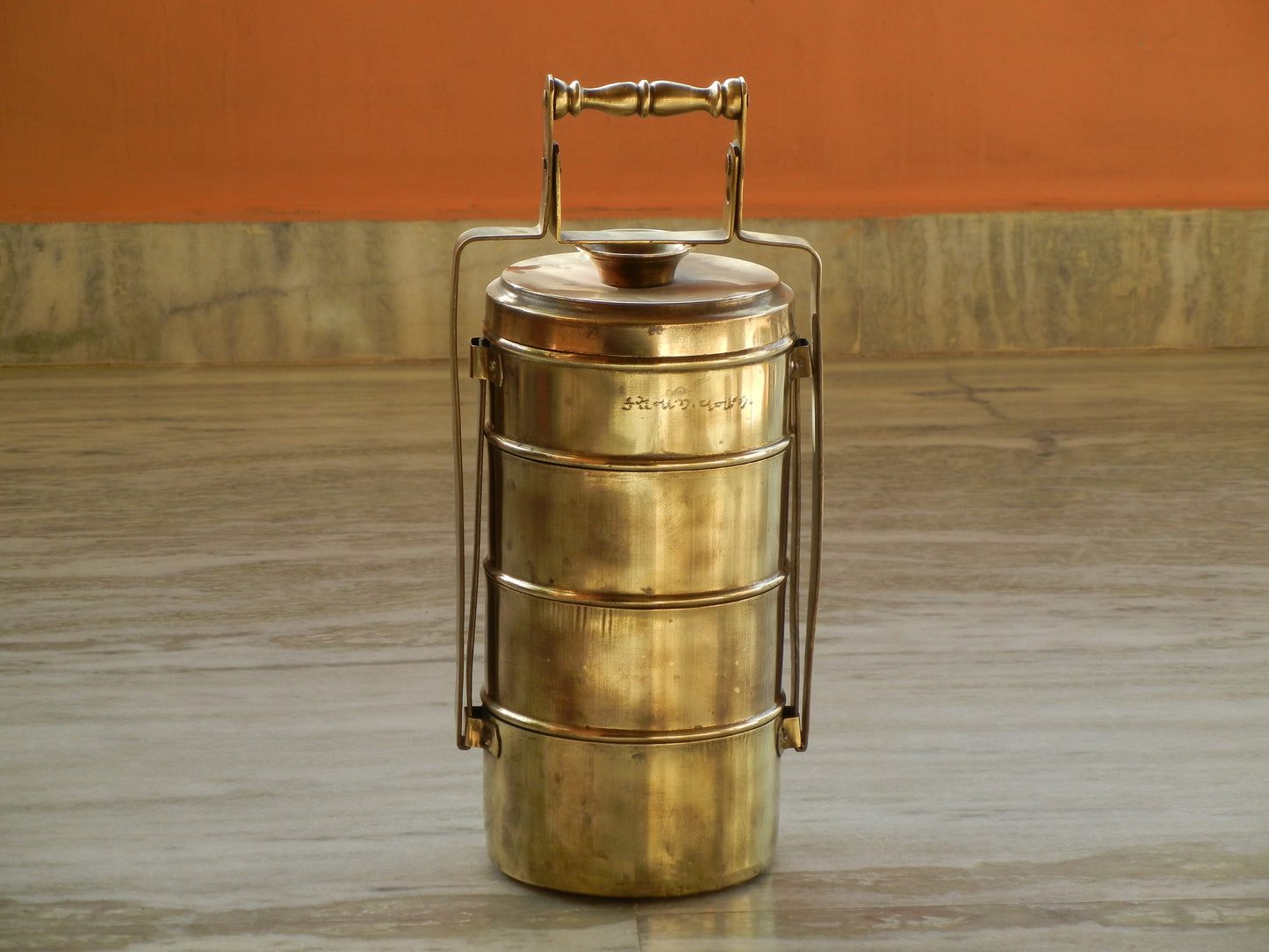 Vintage Brass Lunch Box, Tiffin Box With 4 Compartments