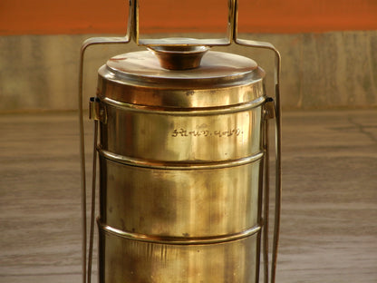 Vintage Brass Lunch Box, Tiffin Box With 4 Compartments