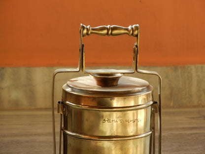 Vintage Brass Lunch Box, Tiffin Box With 4 Compartments