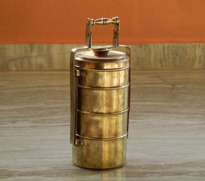 Vintage Brass Lunch Box, Tiffin Box With 4 Compartments