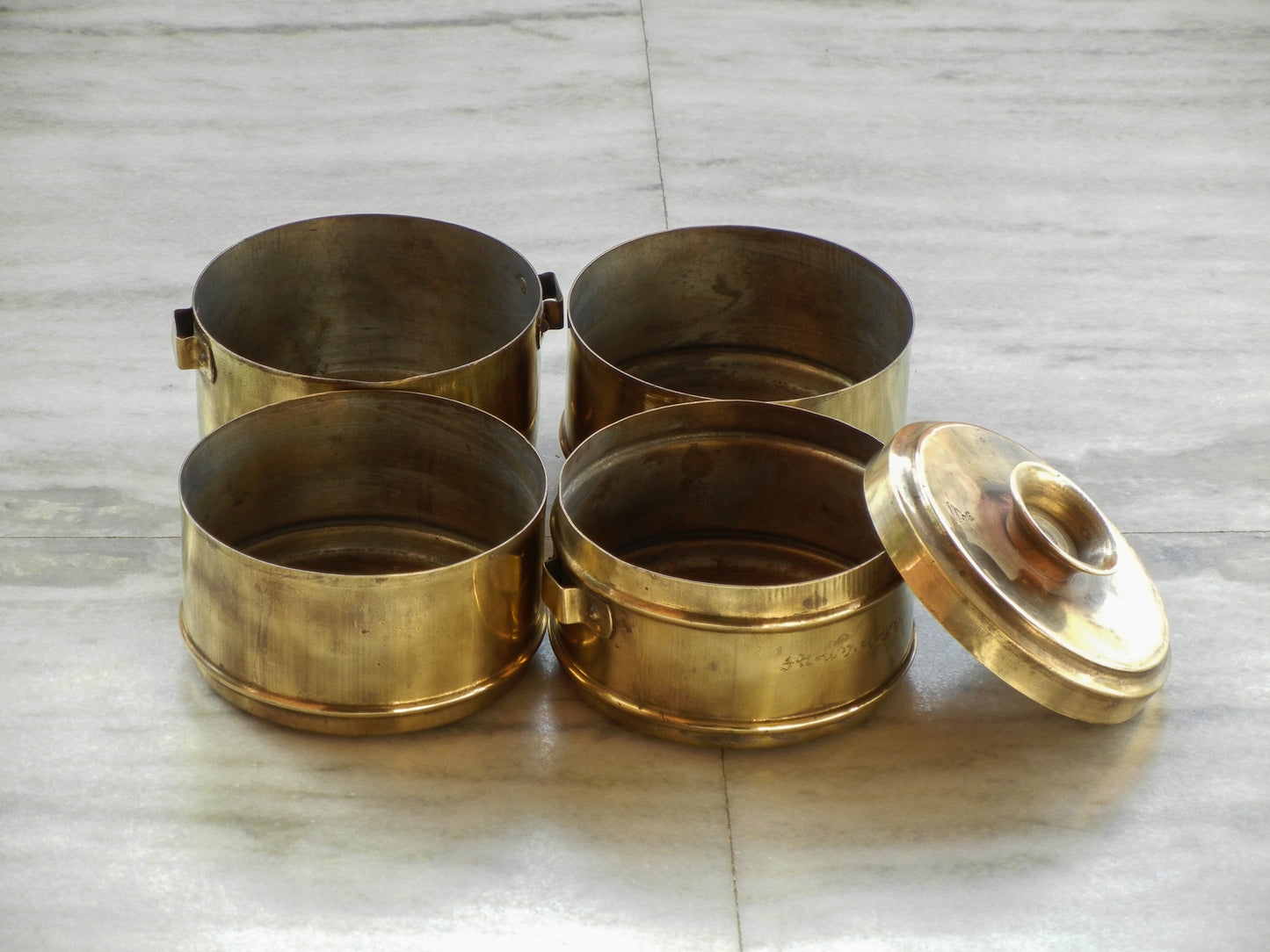 Vintage Brass Lunch Box, Tiffin Box With 4 Compartments