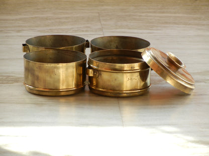 Vintage Brass Lunch Box, Tiffin Box With 4 Compartments