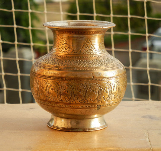 Vintage Water Drinking Pot, Lota, Hand Engraved