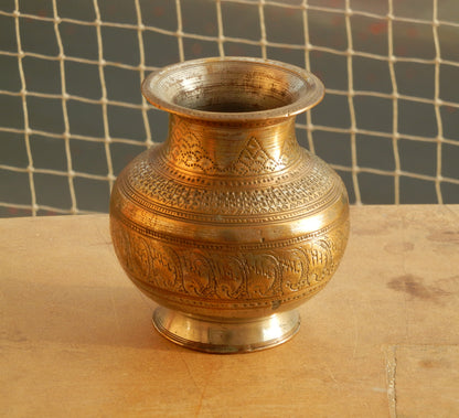 Vintage Water Drinking Pot, Lota, Hand Engraved