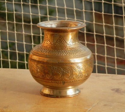 Vintage Water Drinking Pot, Lota, Hand Engraved