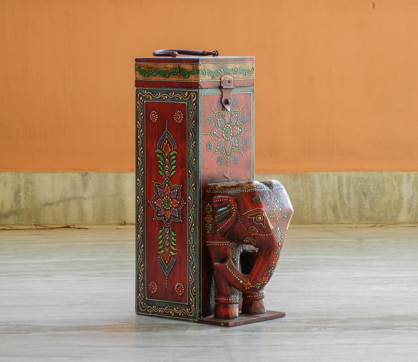 Wooden Painted Elephant Bottle Holder