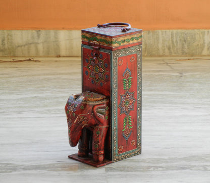 Wooden Painted Elephant Bottle Holder