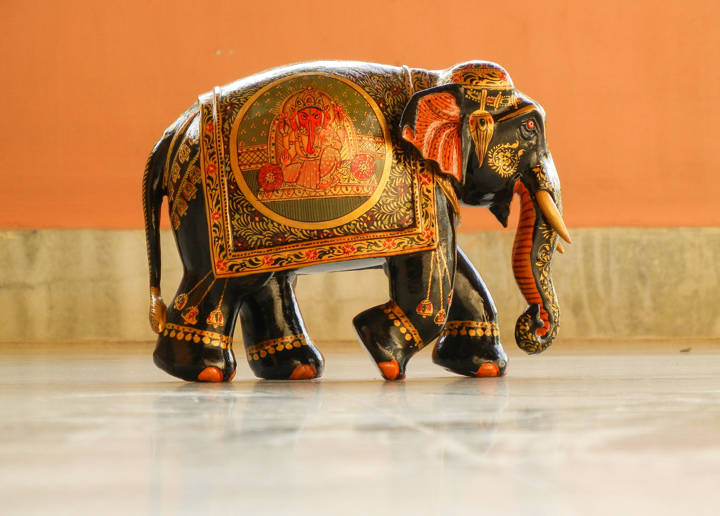 WOODEN FINE PAINTED ELEPHANT STATUE, FIGURINE