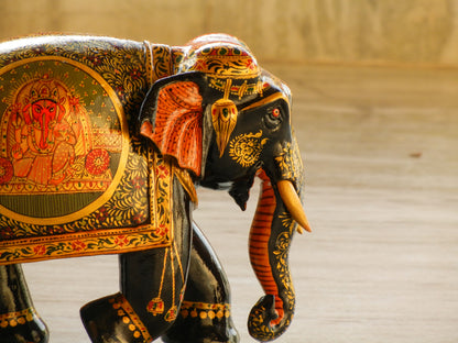 WOODEN FINE PAINTED ELEPHANT STATUE, FIGURINE