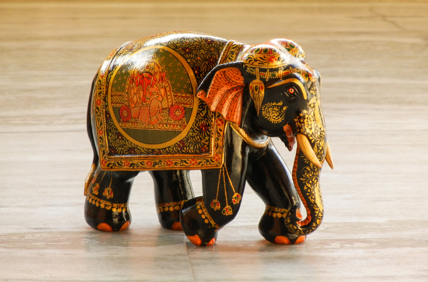 WOODEN FINE PAINTED ELEPHANT STATUE, FIGURINE