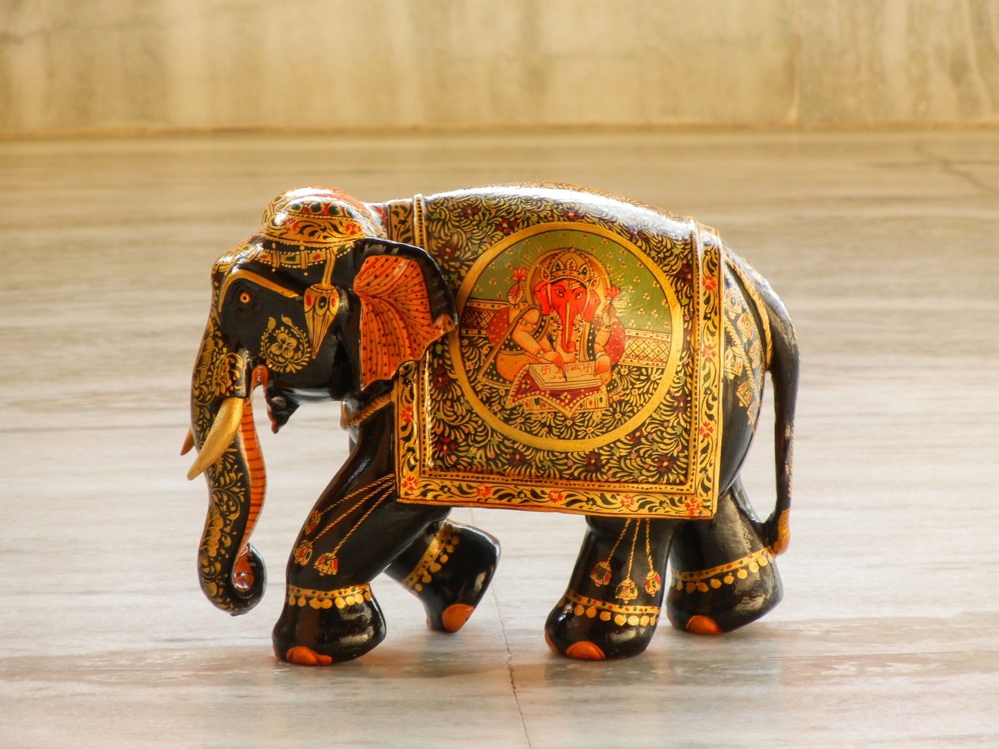 WOODEN FINE PAINTED ELEPHANT STATUE, FIGURINE