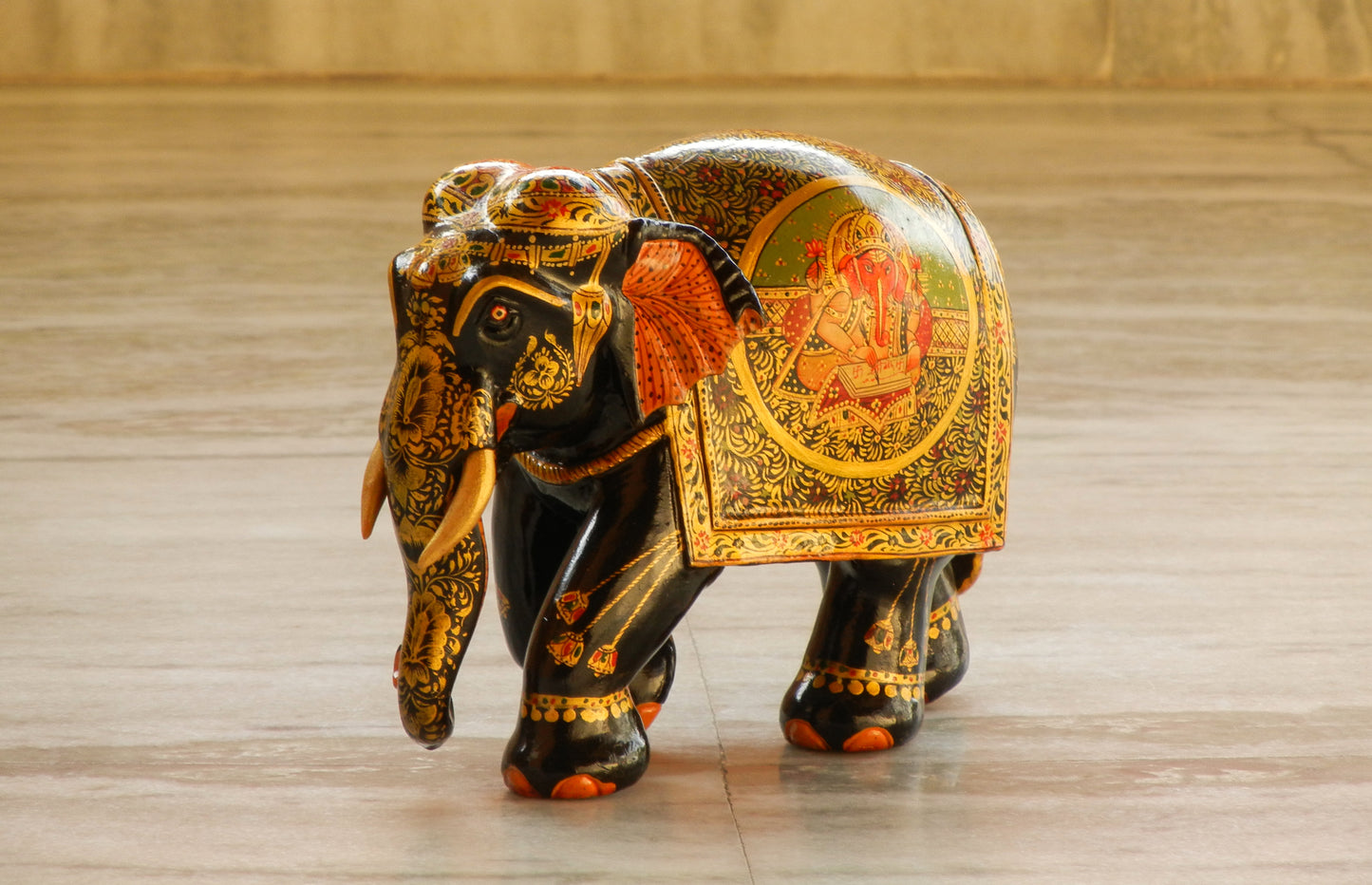 WOODEN FINE PAINTED ELEPHANT STATUE, FIGURINE