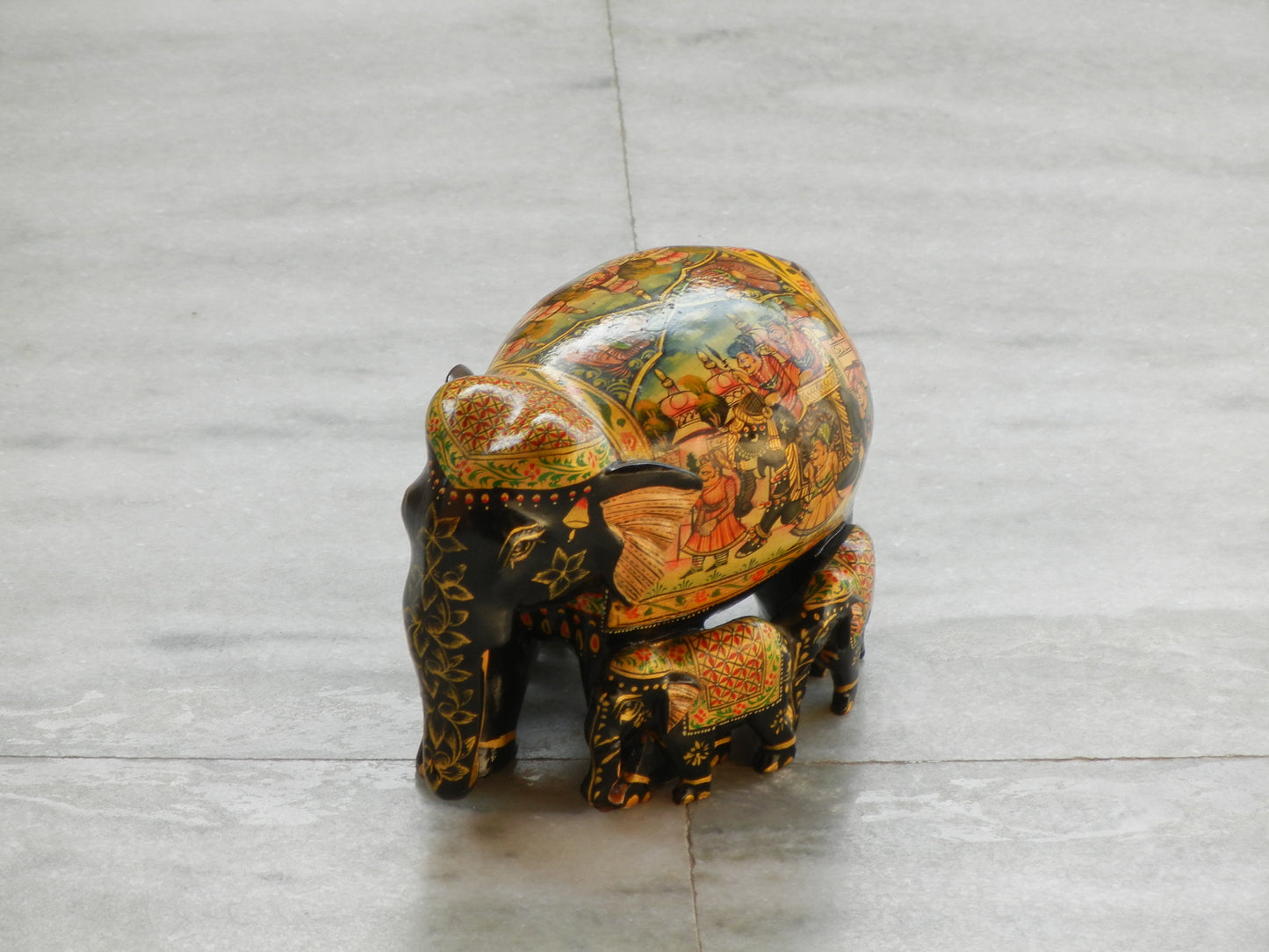 WOODEN FINE PAINTED ELEPHANT STATUE, FIGURINE