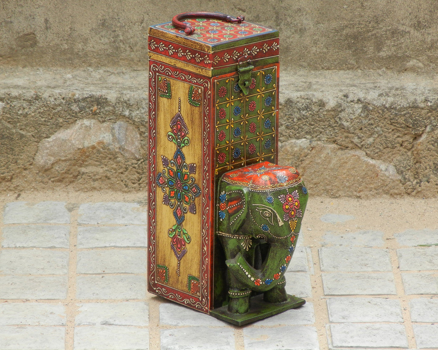 Wooden Painted Elephant Bottle Holder, Bottle Stand