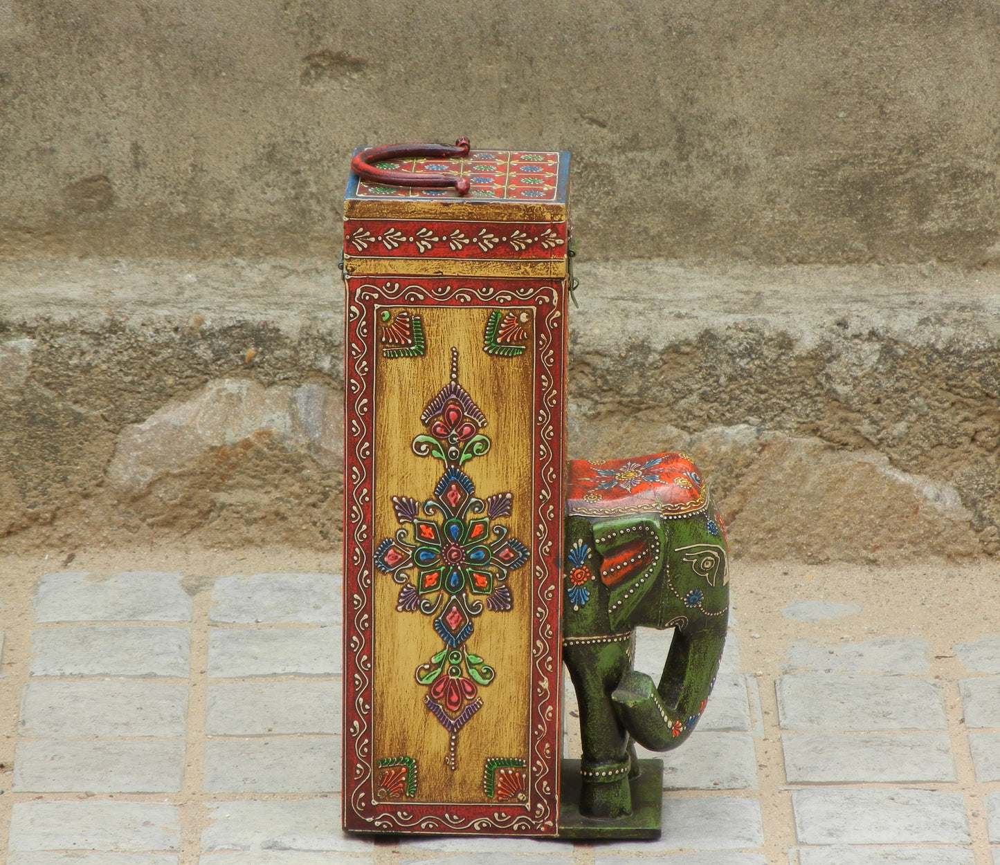 Wooden Painted Elephant Bottle Holder, Bottle Stand