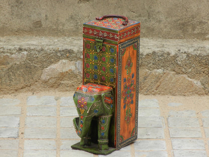 Wooden Painted Elephant Bottle Holder, Bottle Stand