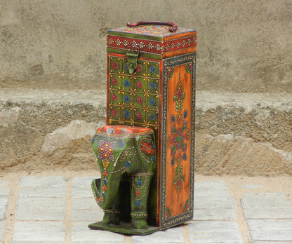 Wooden Painted Elephant Bottle Holder, Bottle Stand