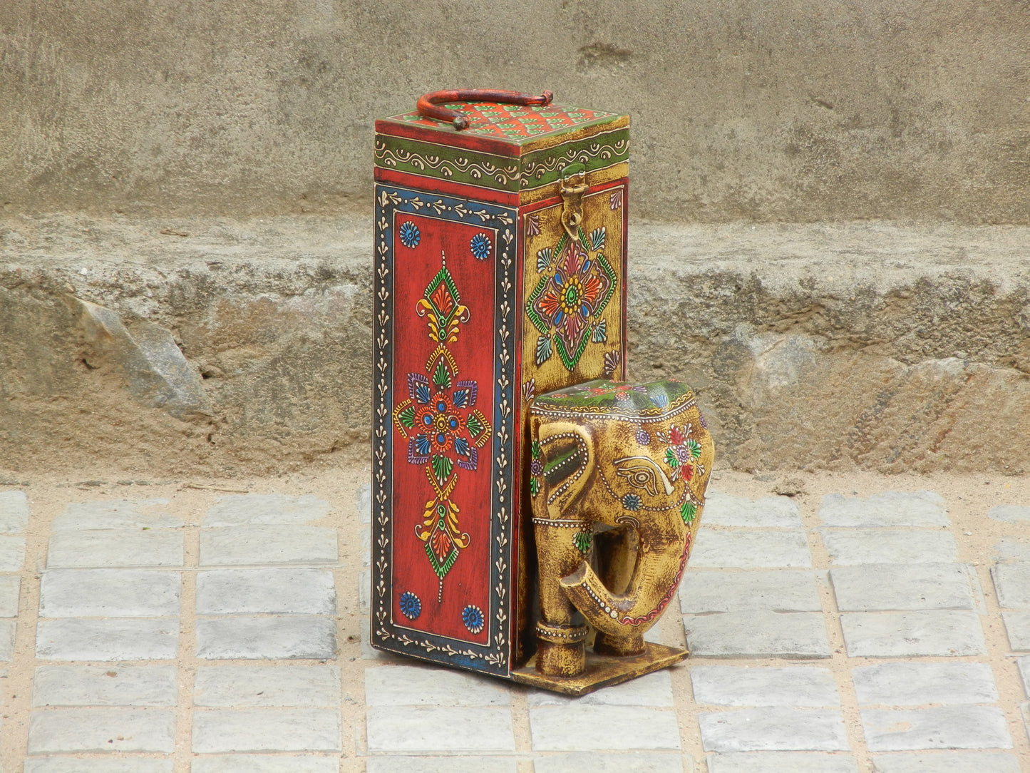 Wooden Painted Elephant Bottle Holder