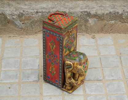 Wooden Painted Elephant Bottle Holder