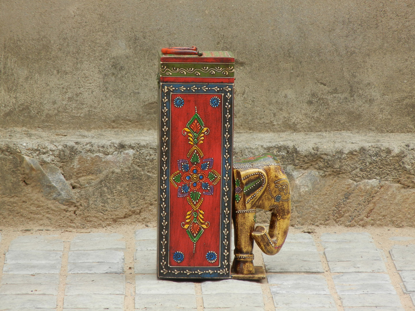 Wooden Painted Elephant Bottle Holder