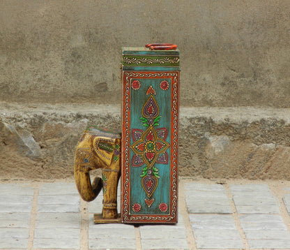 Wooden Painted Elephant Bottle Holder