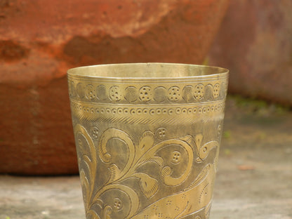 Old Vintage Brass Indian Glass, Wine Glass, Butter Milk Glass - Set Of 2