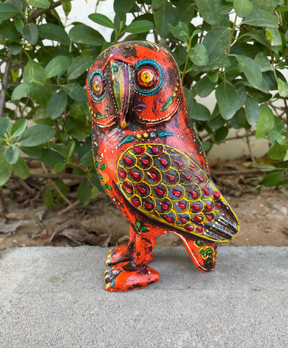 Wooden Painted Owl Figurine