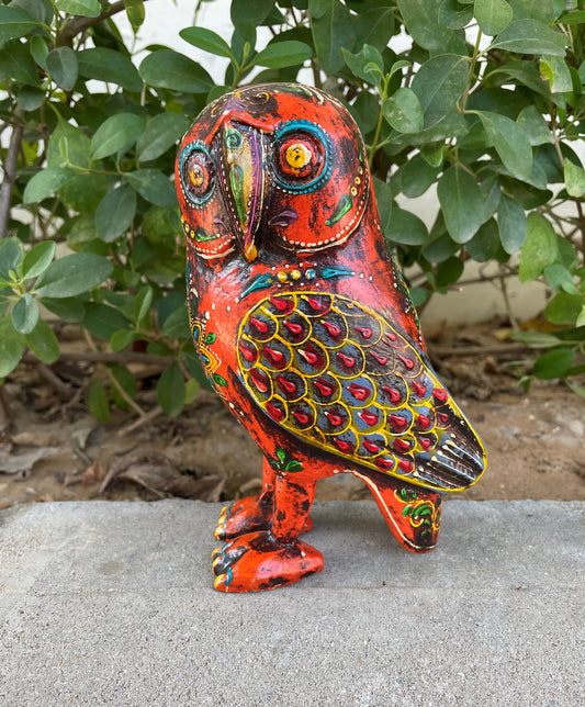 Wooden Painted Owl Figurine