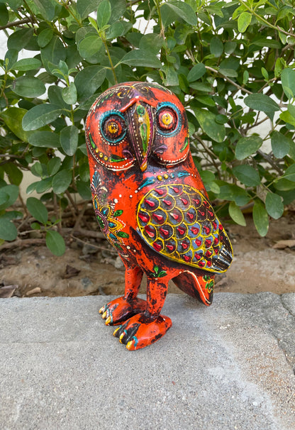 WOODEN PAINTED OWL FIGURINE