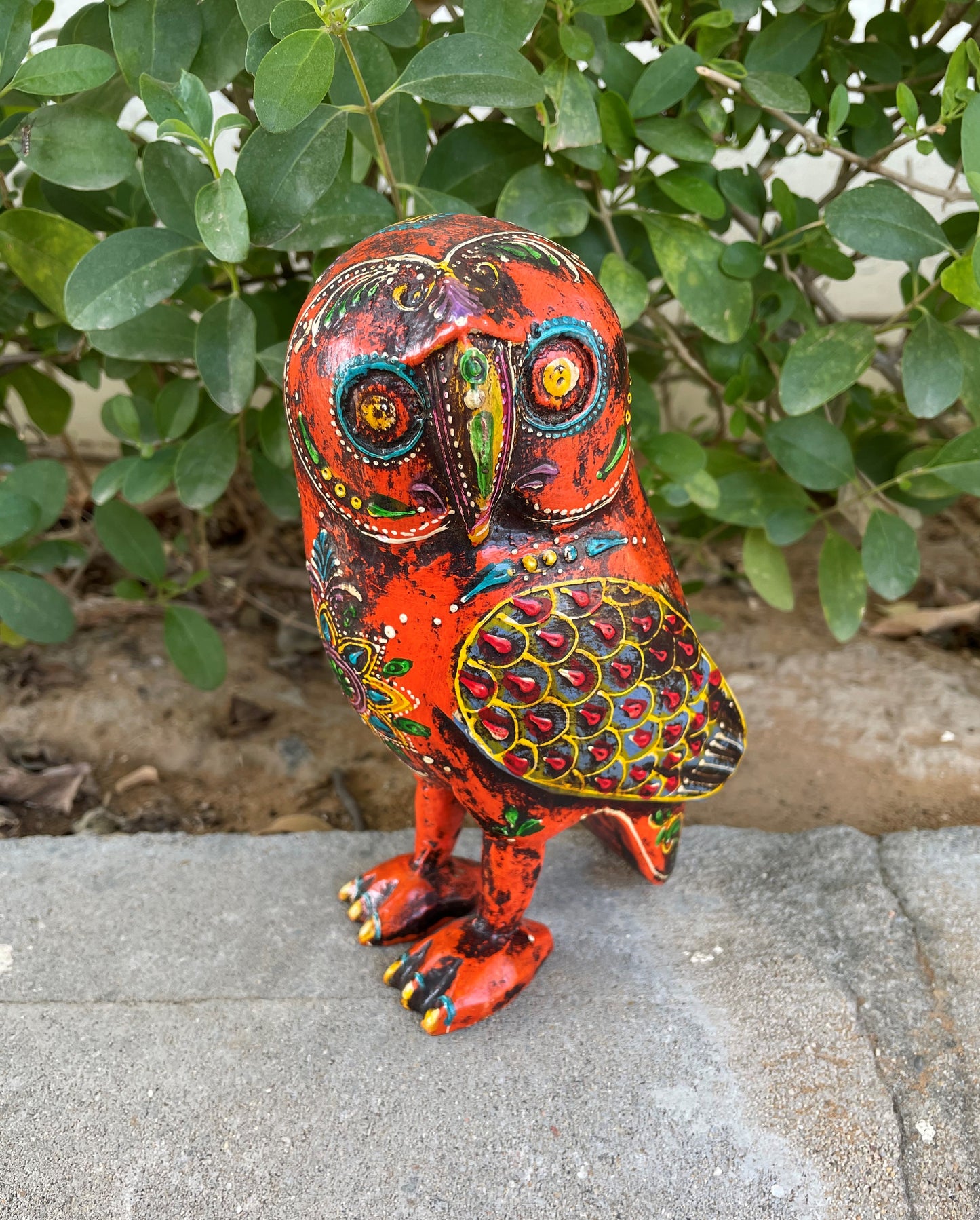 WOODEN PAINTED OWL FIGURINE